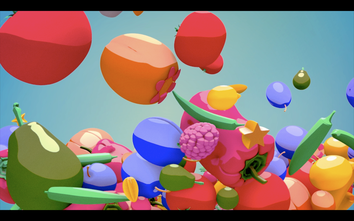 Fruit vegetables veggy dynamics 3D shading toon colors colorfull explosion Mtv