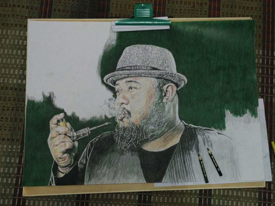 Vape smoke beard man portrait Drawing  art