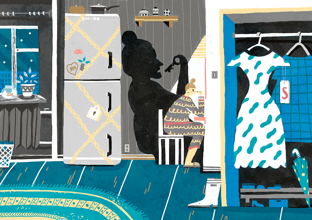 kitchen fridge Cat bedroom sock iphone Rice story Editorial Illustration