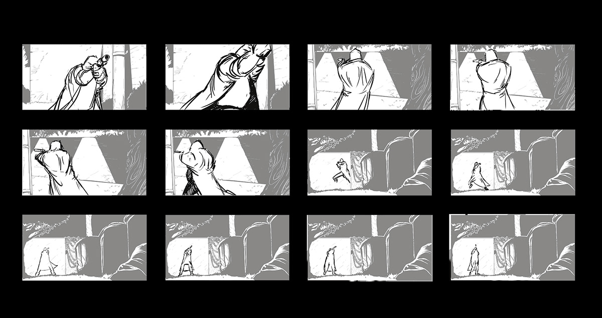 noir action dark storyboard commercial ILLUSTRATION  cinematography animation  Digital Art  Advertising 
