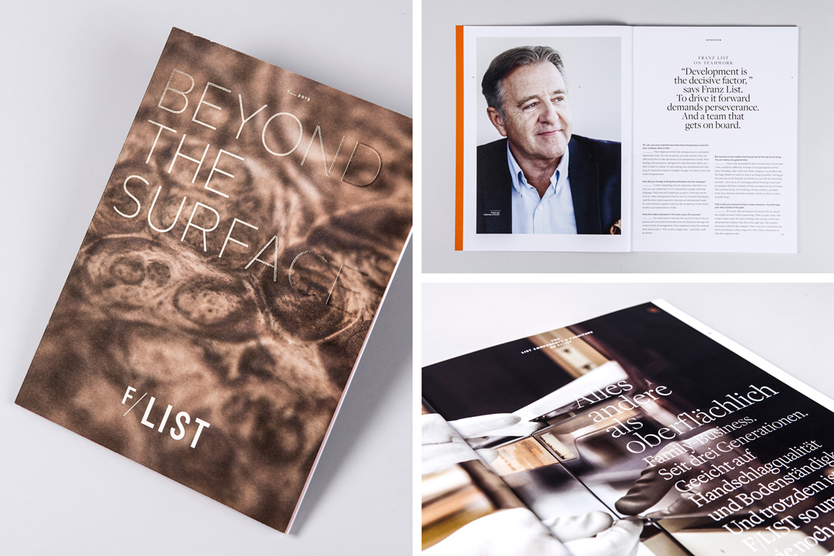 F/LIST wood luxury austria Technology print design  magazine brandbook Corporate Design design