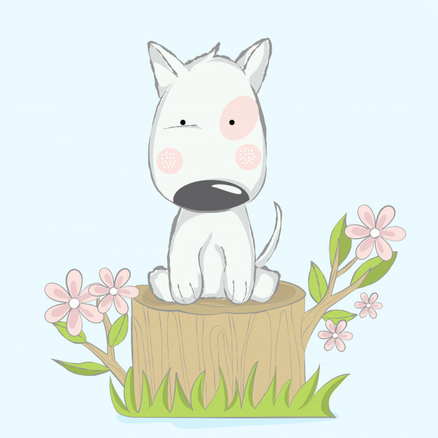 cute-baby-dog-with-flower-cartoon-hand-drawn-style