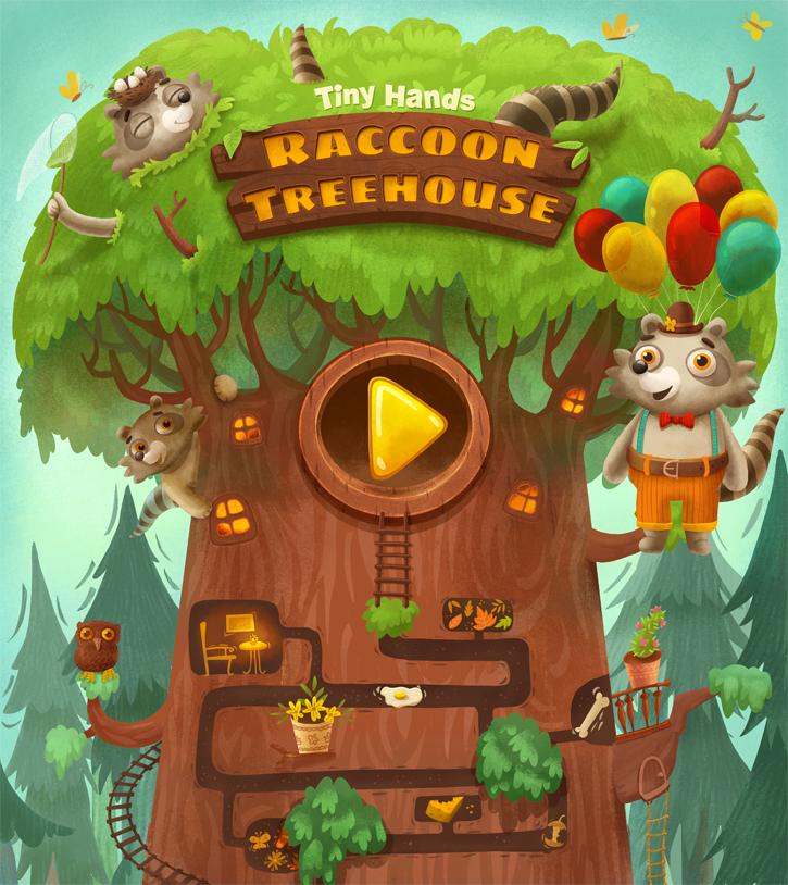 raccoon app application animals tree house characters juniors toddlers children
