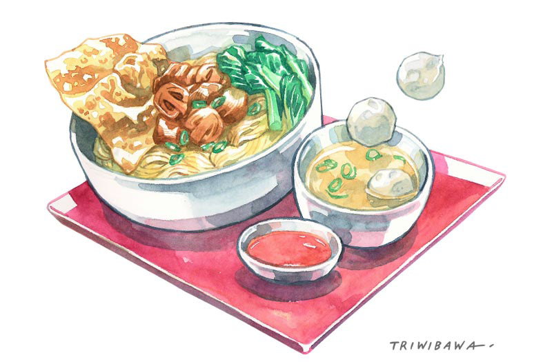 grab food watercolor ILLUSTRATION  Food  food illustration Cullinary indonesia Mural