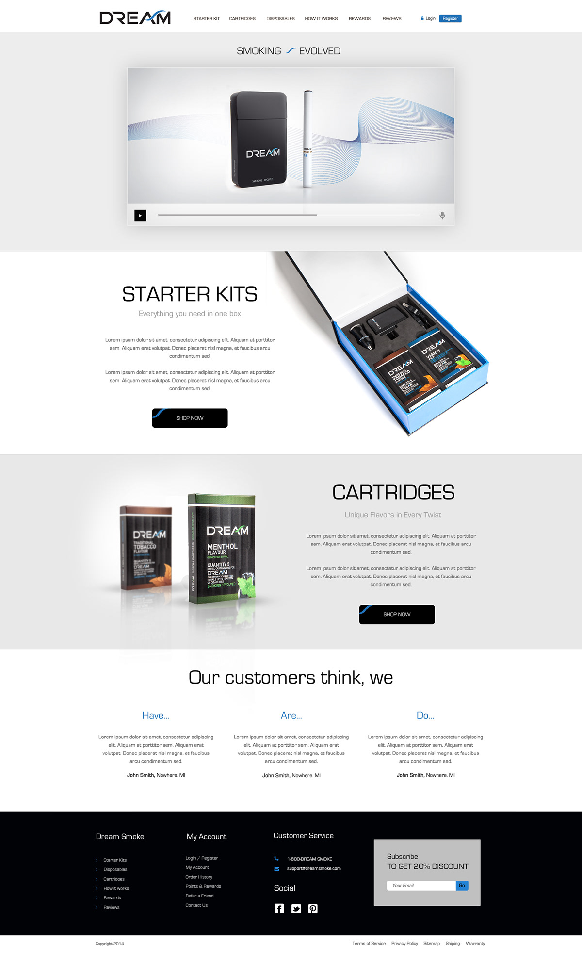 e-cigarette landing page Webdesign