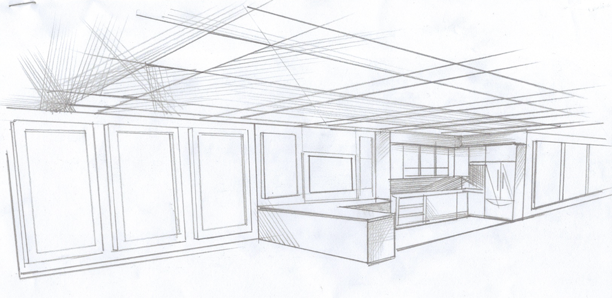 Drawing  sketch rendering Office building photoshop adobe Us architecture