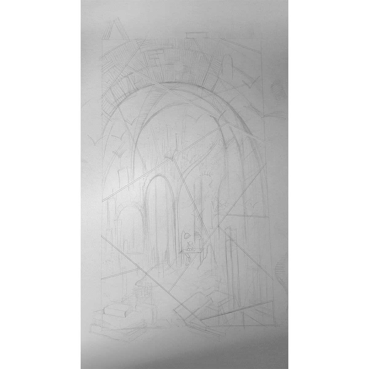 cathédrale noir et blanc feutre black and white b&w religious drawing livres vitraux church Drawing
