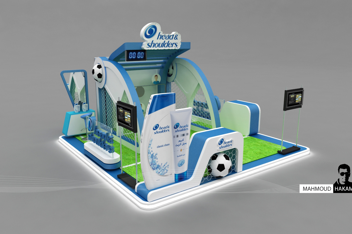 Head & Sholders booth Exhibition  Kiosk squarecube Stand vray ceartive design h&S
