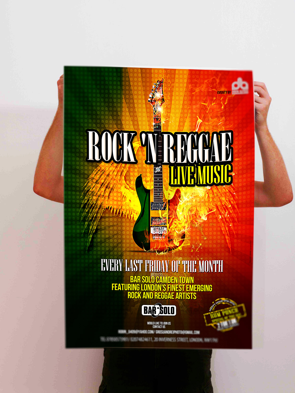 poster reggae rock flame guitar concert bar