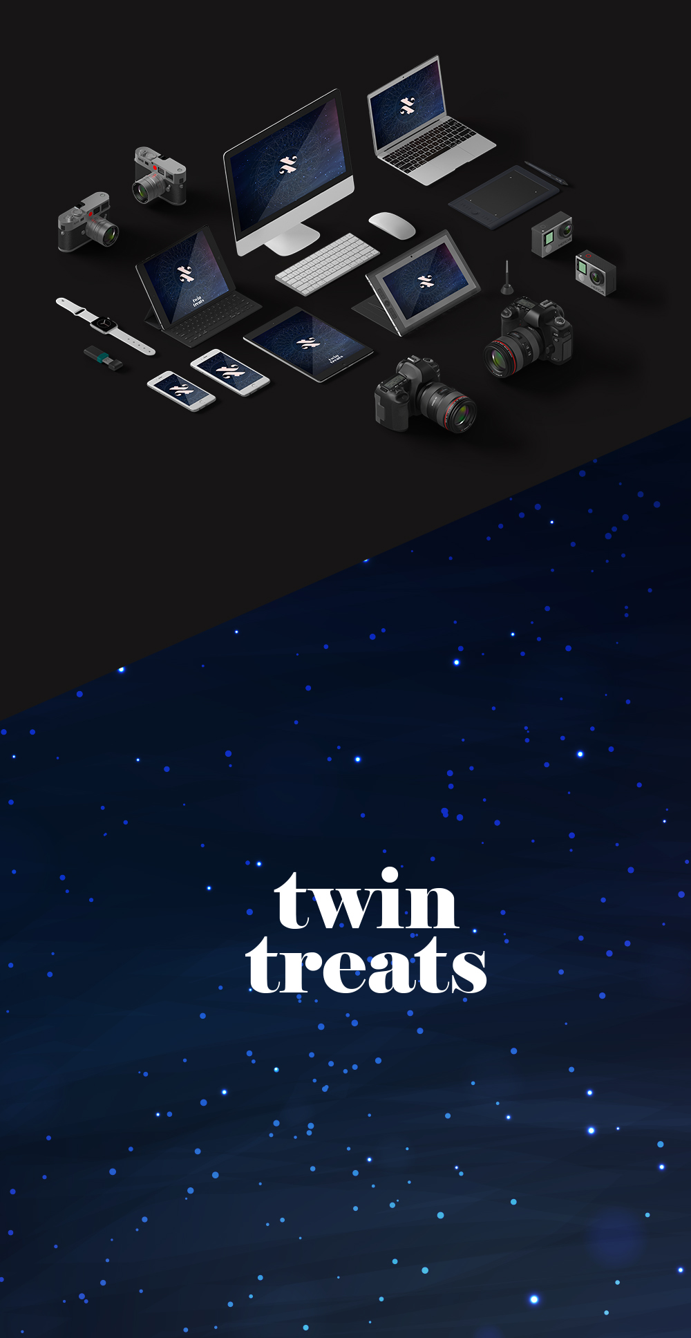 twin logo brand Photography  blue cube 3D black White abstract