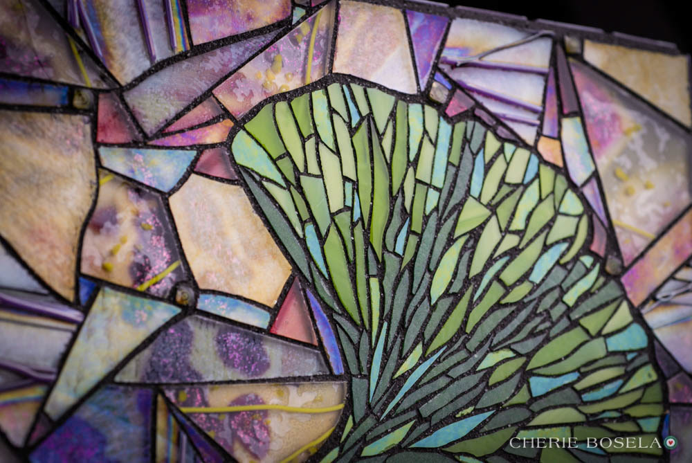 mosaic stained glass ginkgo leaf Nature garden orchids