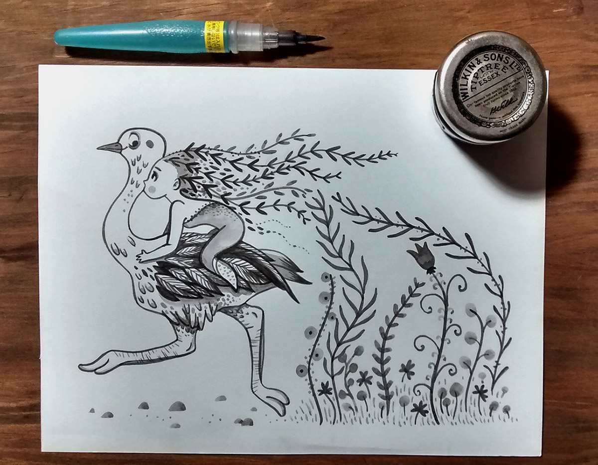 ilustracion ink diseñodepersonajes Character tinta inktober inktober2016 girls birds