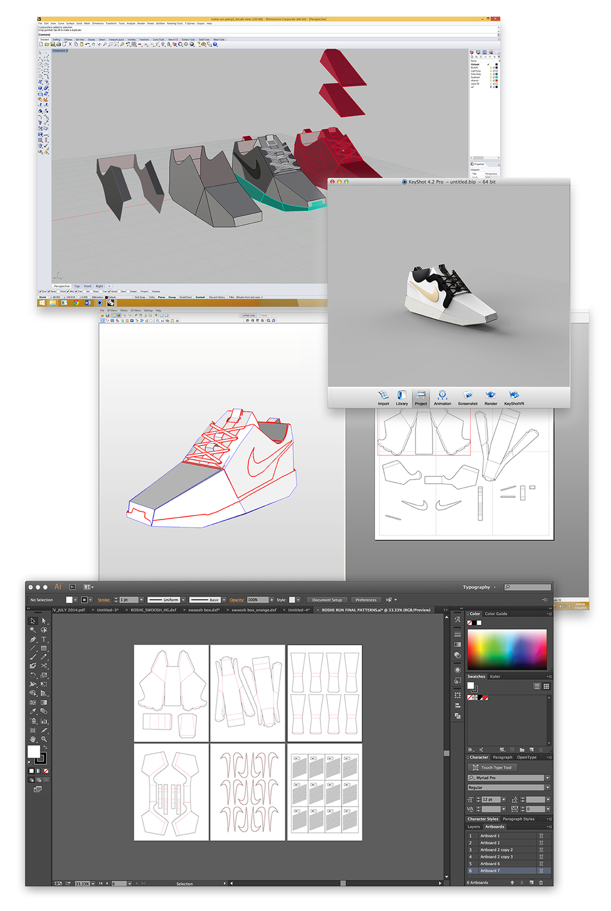 papercraft Nike paper sneakers roshe Layout collectible Rhino3D cad Illustrator pepakura keyshot rendering craft