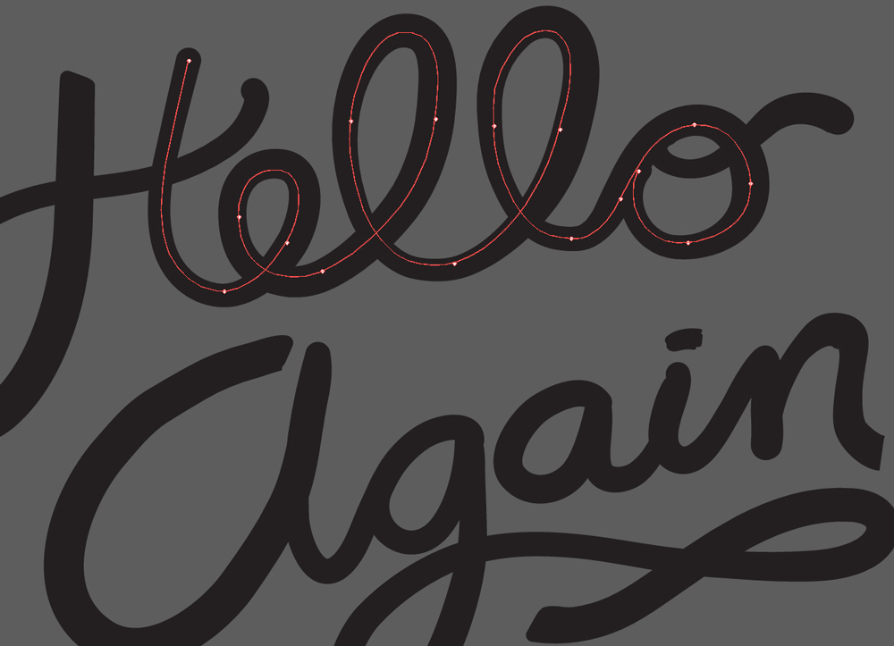 lettering postcard hello again Script cursive teal black yellow pink illustrated Hand-lettered vector 3D dimensional