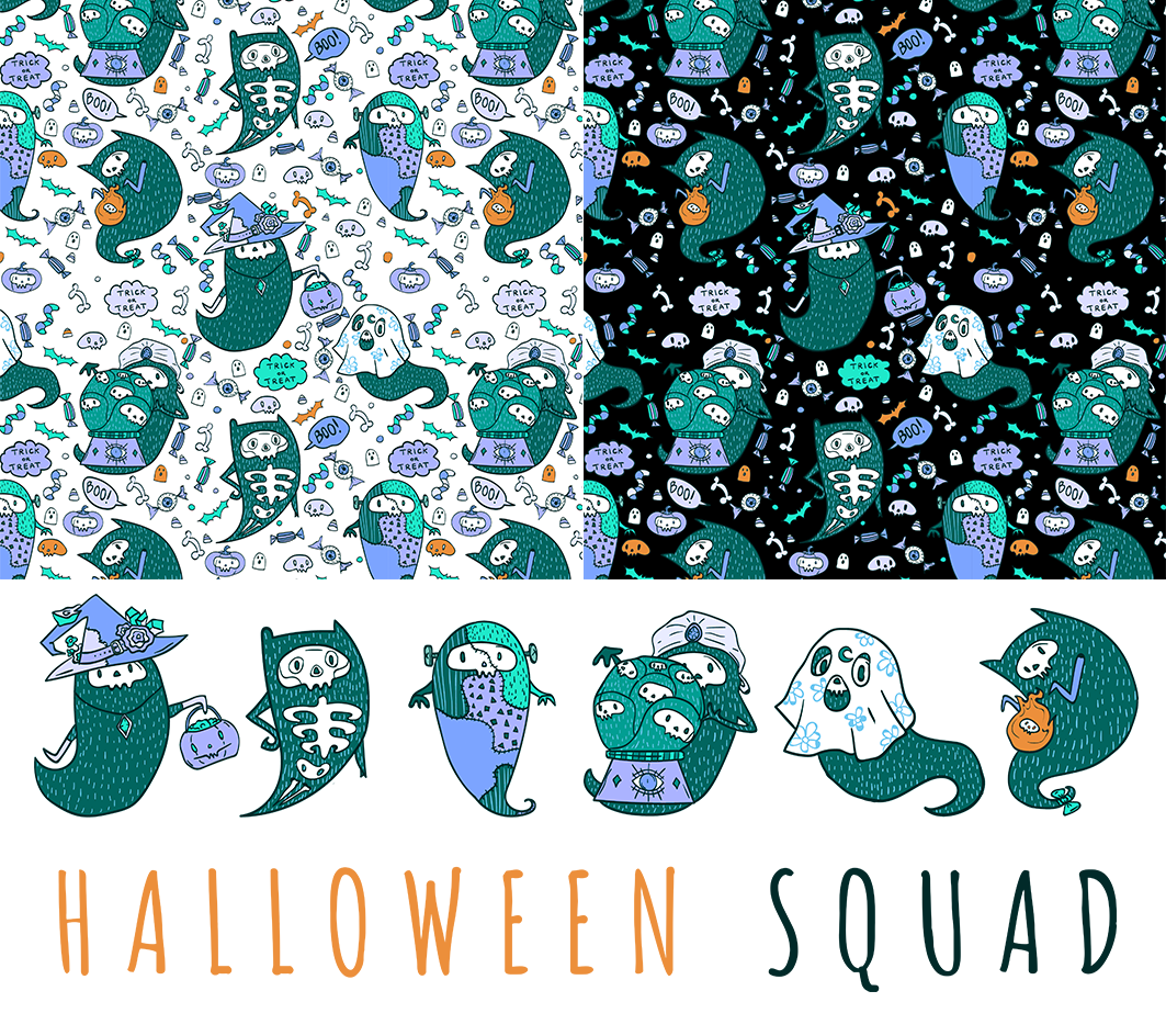 spooky Halloween Fall inktober pattern illustrtions aesthetic Character design  design