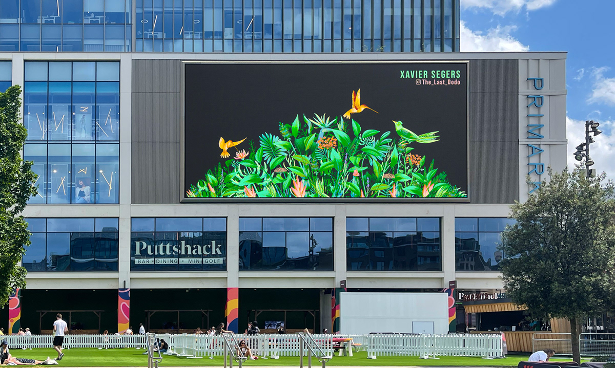 birds botanical campaign London Outdoor screen Shopping Westfield Exhibition  OOH
