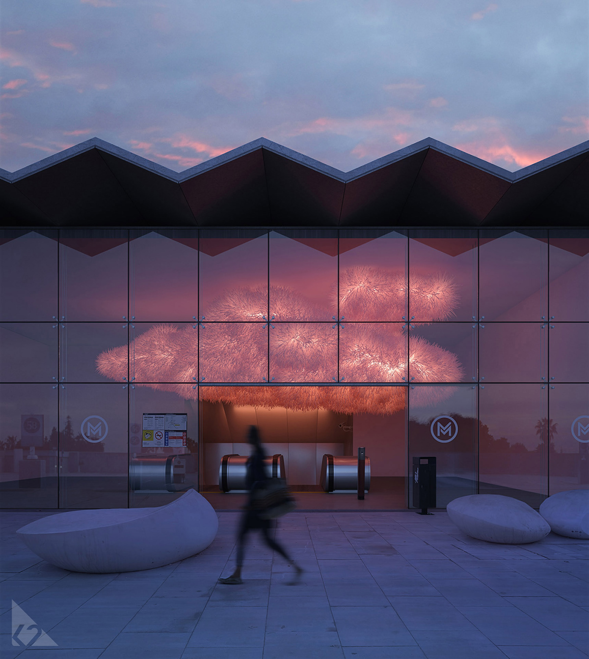 archviz cloud Entrance fire firestorm installation k2 budapest k2 visual subway