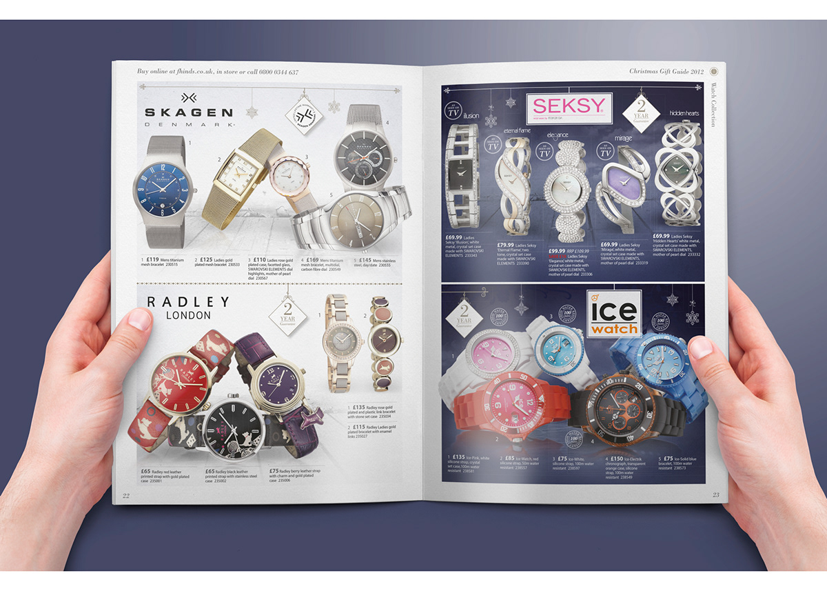 F.Hinds brochure Christmas Jewellery watch editorial