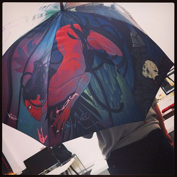 Umbrella girl red vector