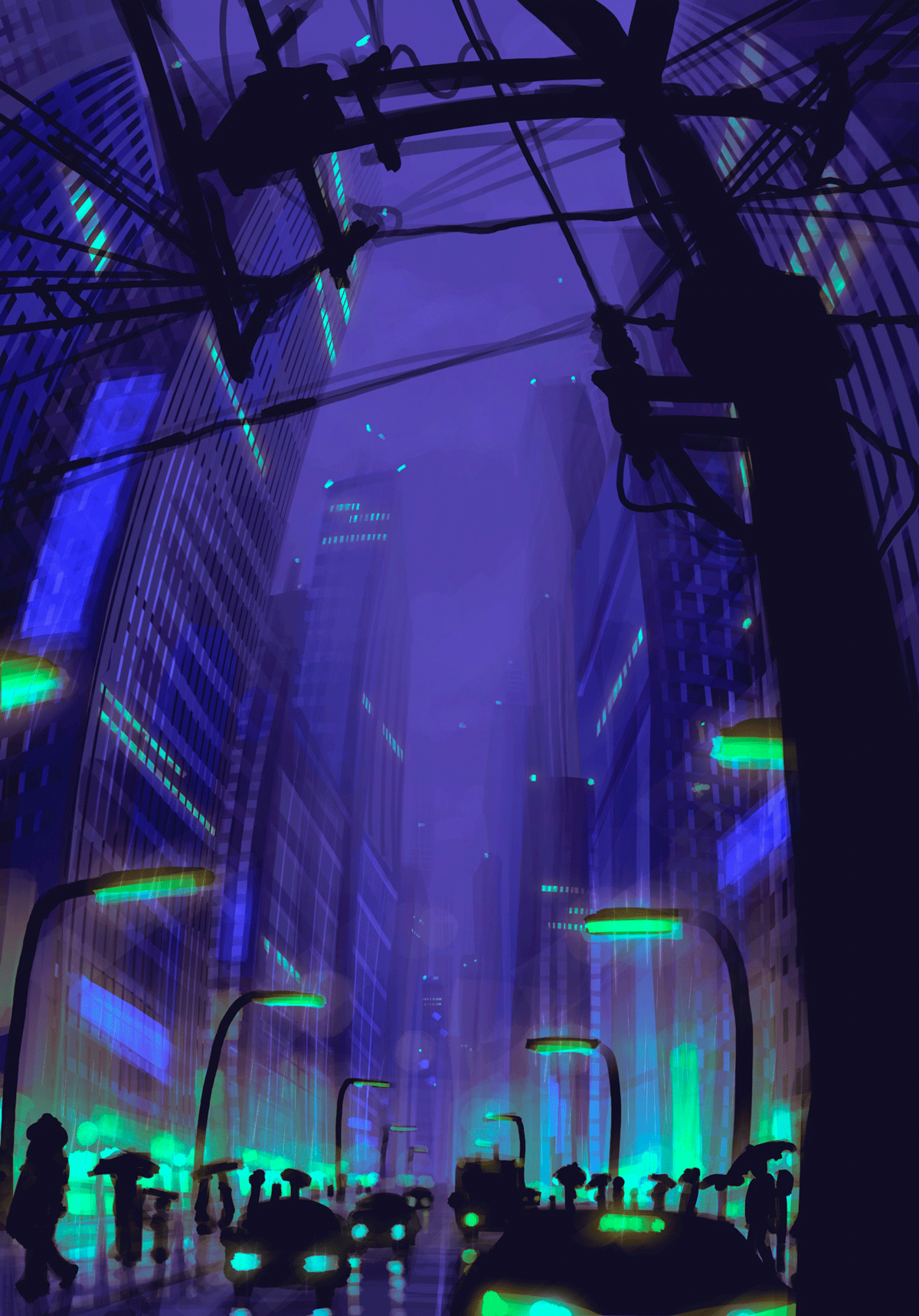 rain aesthetic Drawing  Cyberpunk Urban city Procreate vaporwave