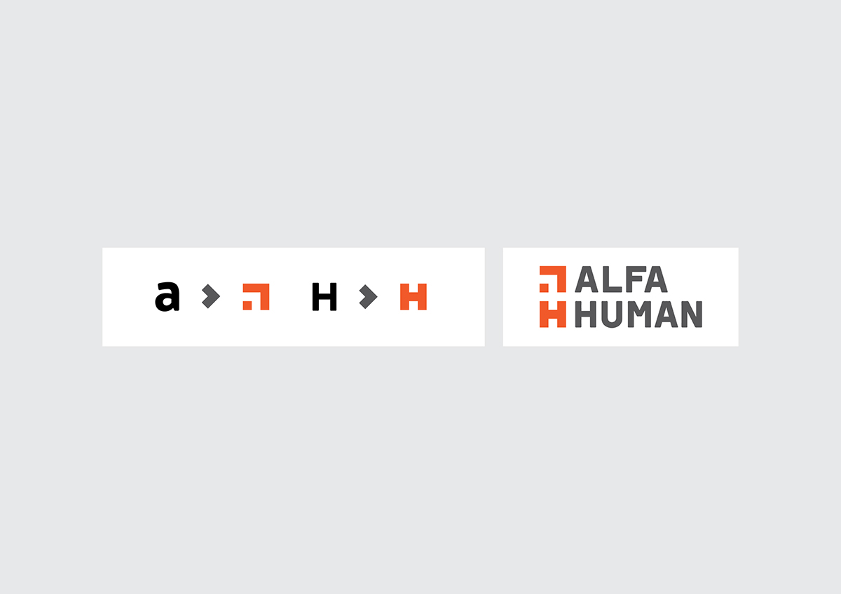 identity orange HR outsourcing Alfa-Human Kft. alfa human firm companie business card cup writing paper negative logo logo square
