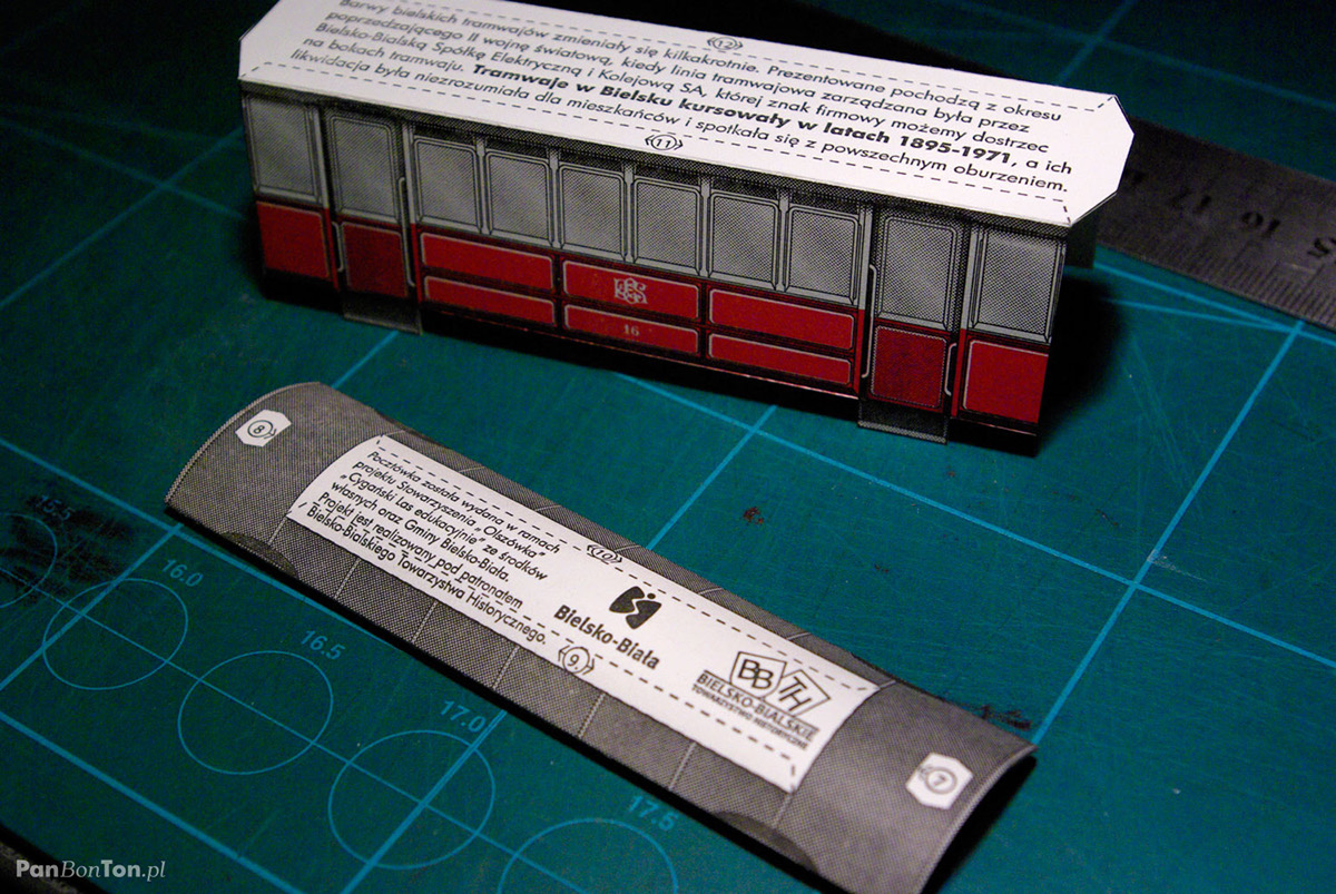 3D letterpress postcard paper toy tram Cable Car Bielsko-Biała PanBonTon mellowmind papercraft paper