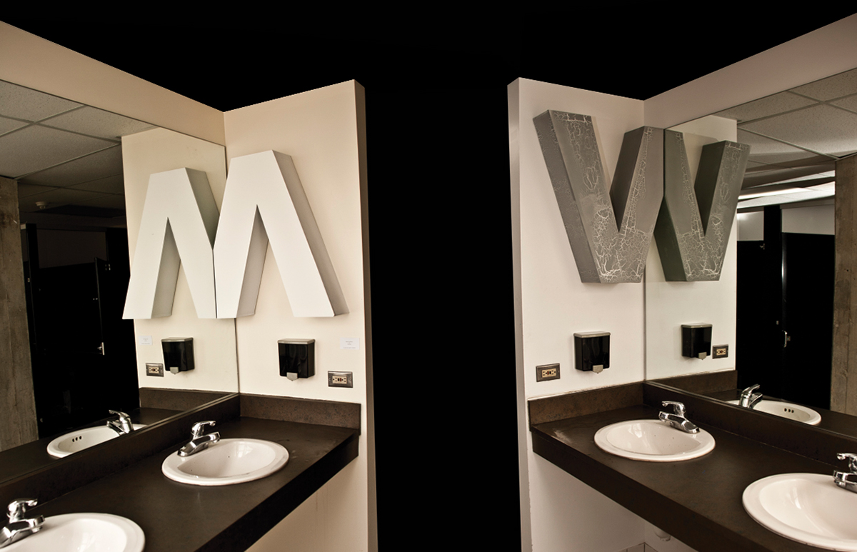Adobe Portfolio mirrored mirrors mirror Experimental Typography installation 3D Type bathroom