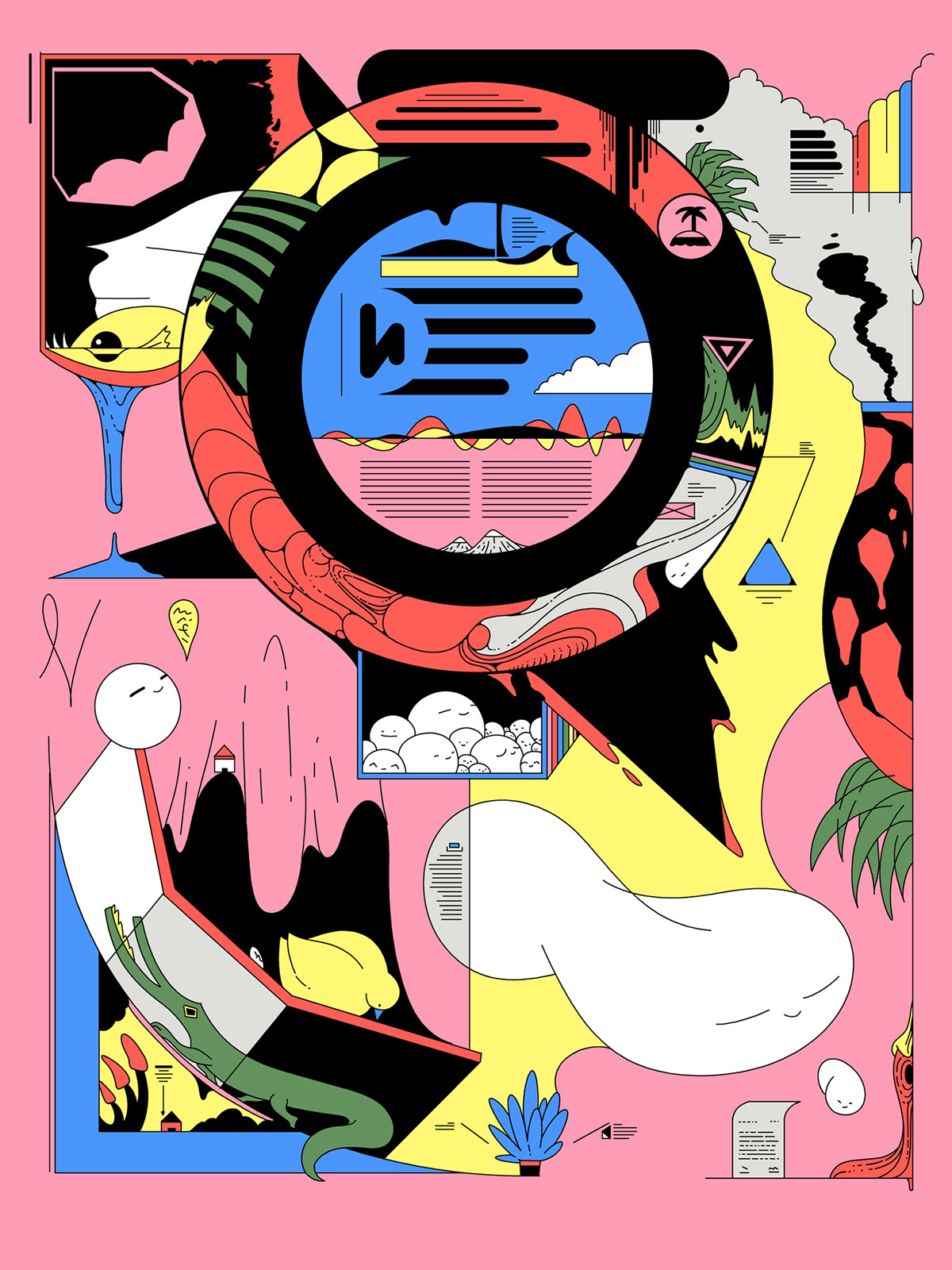 infographics Data gribberish poster imaginary flat trippy characters psychedelic flow