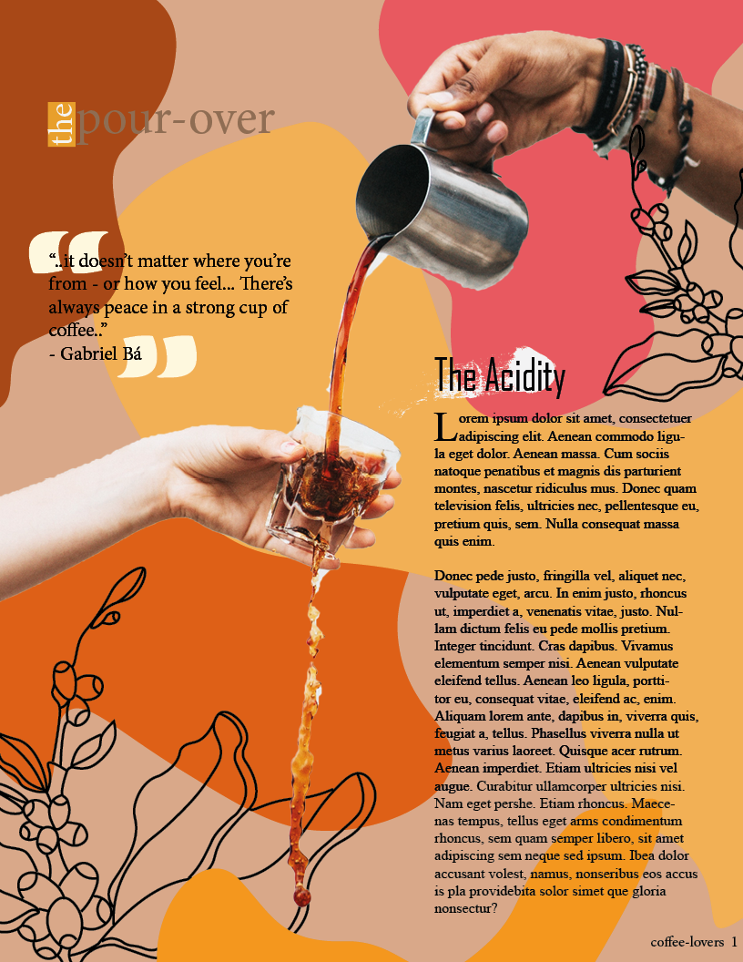 Coffee magazine indesgin thepourover classproject Project assignment loremipsum cafe print