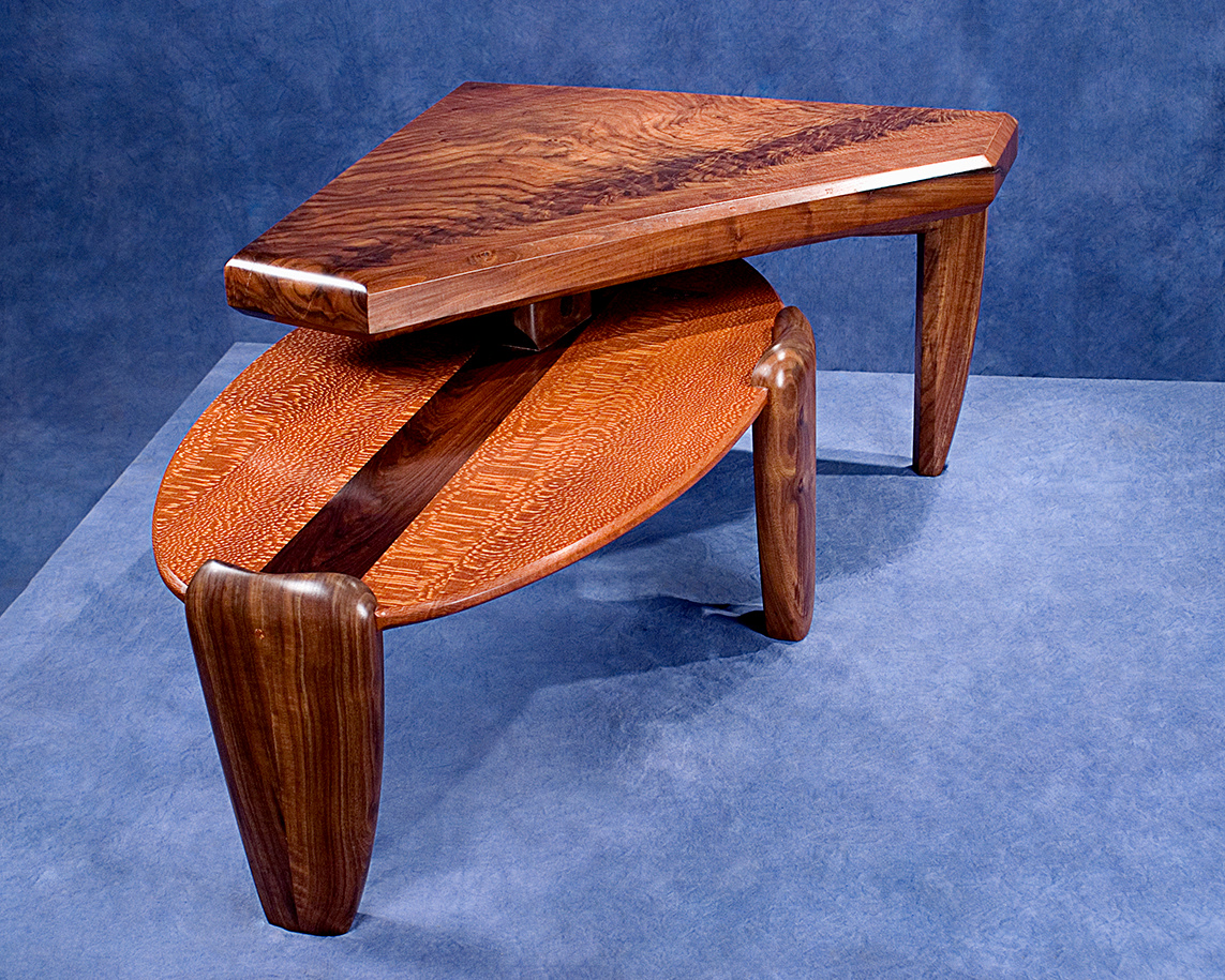 coffee table mid-century modern solid wood Claro Walnut leopard wood exotic