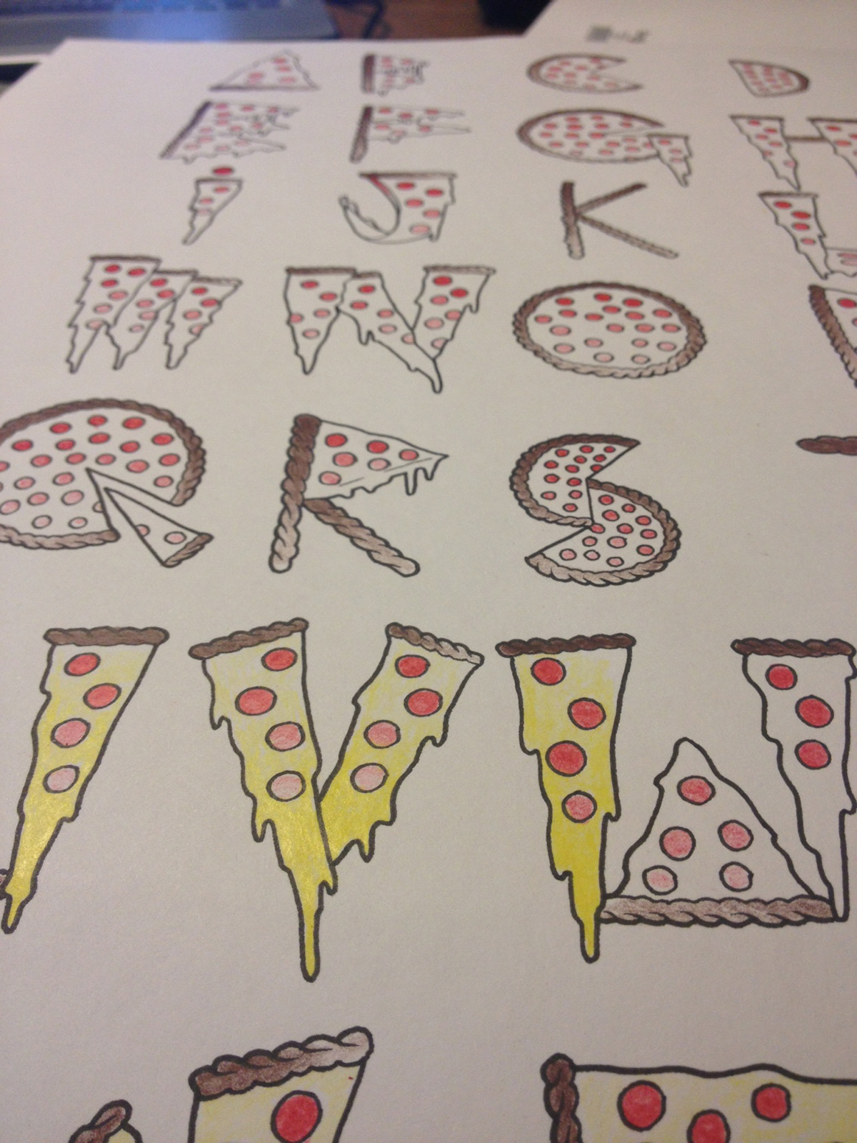 Pizza font slice pie Cheese drip pepperoni ZA cheesy type Typeface handdrawn drawn micron pen