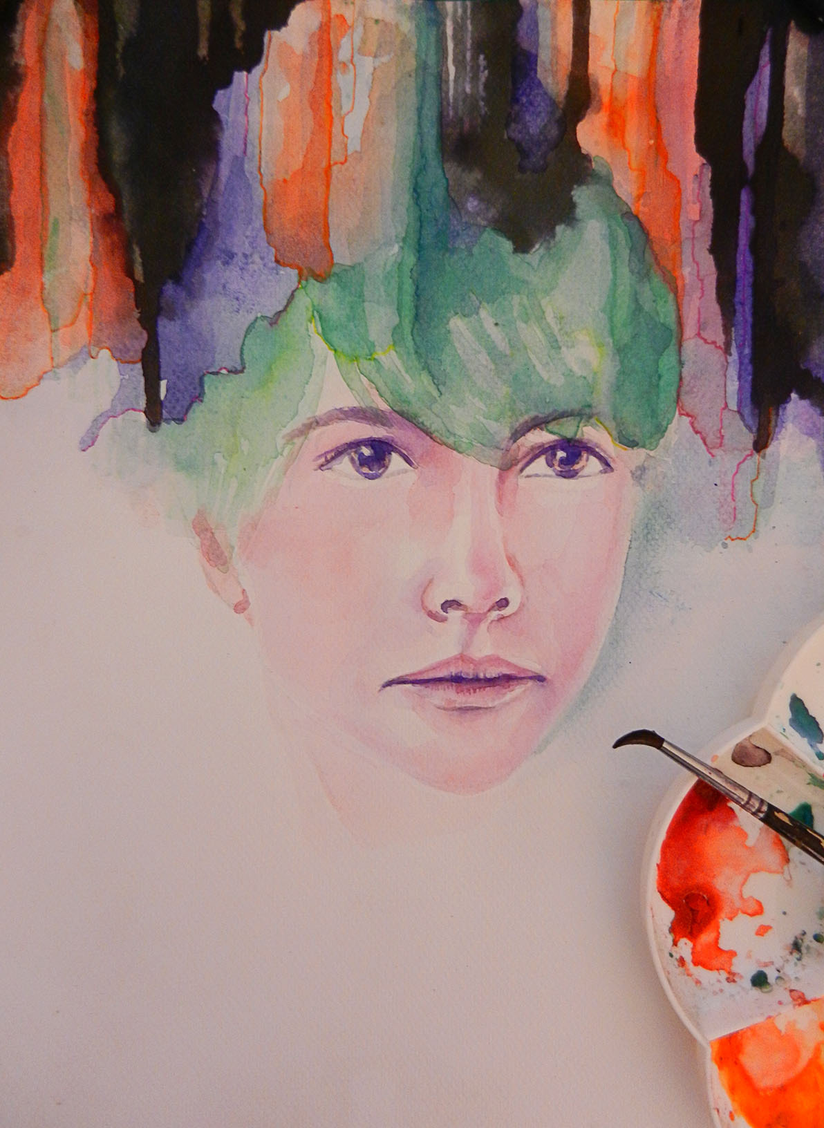 watercolor profile portrait people