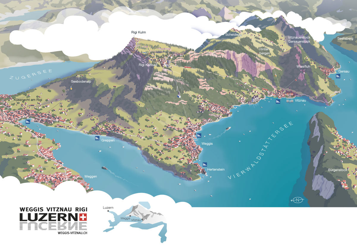 datadriven illustrated Kaltbad map rigi tourism Landscape map illustration Travel citymap
