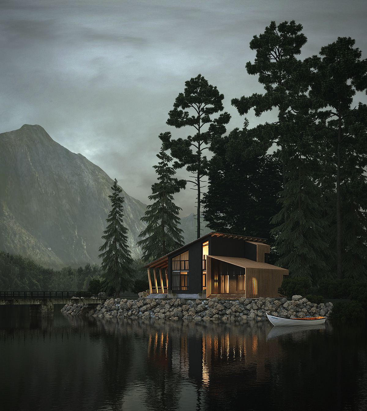 lake mountains дом architecture 3ds max exterior visualization 3D corona загородный дом