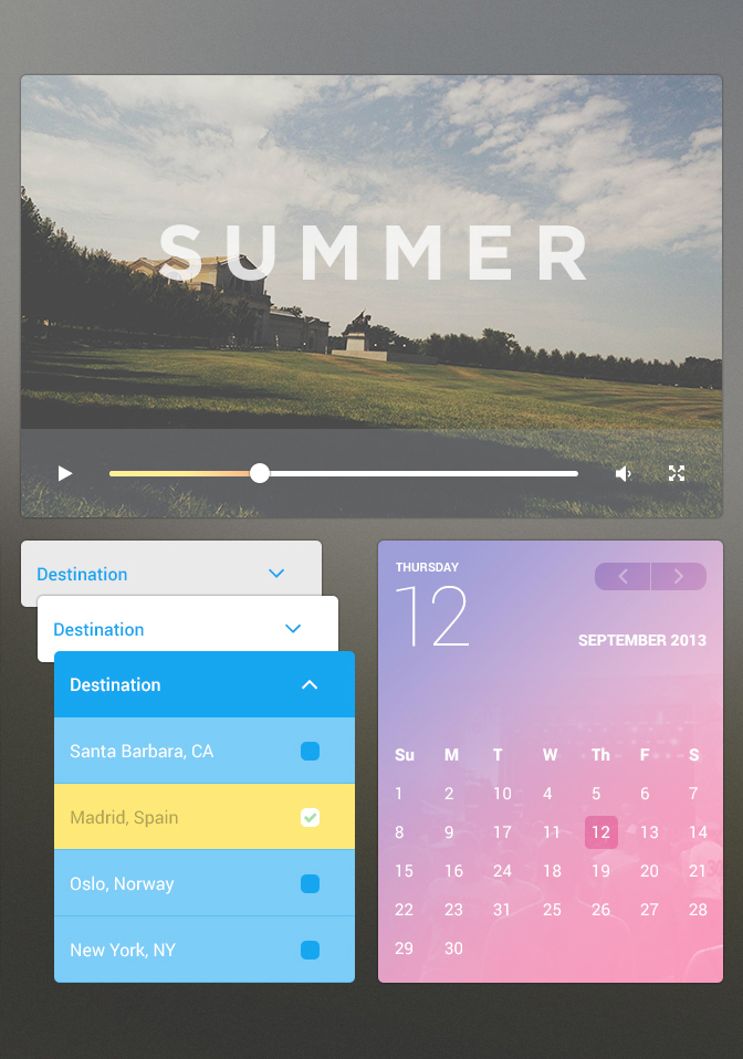 GUI clean flat ui design user interface minimal weather calendar friend list news feed colorful