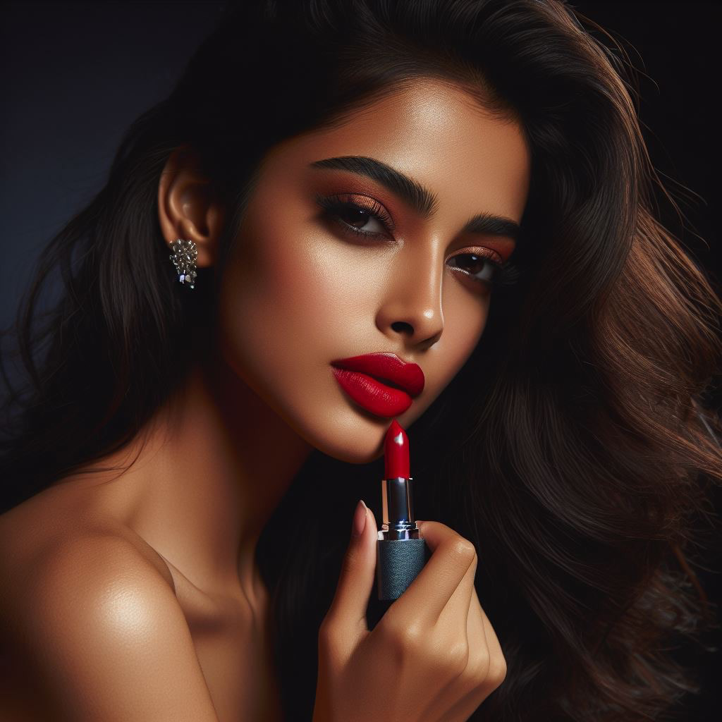 model gorgeous lipstick nail polish realistic