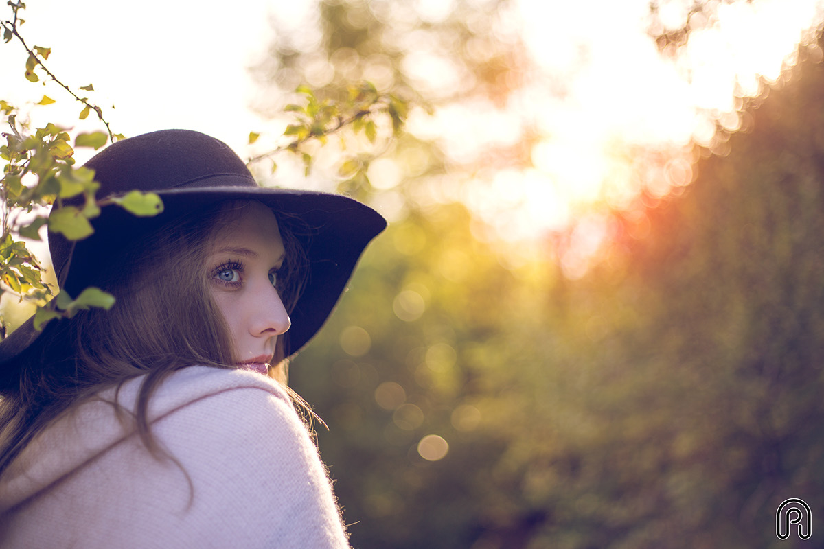 girl autumn Fashion  hat dress light Blue Eyes Nature blonde hair
