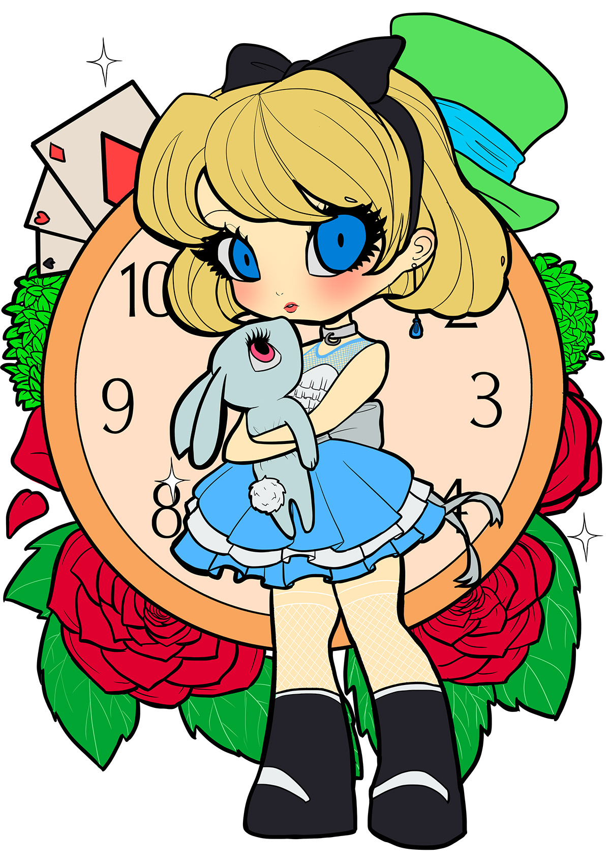 alice in wonderland alice tattoo Roses rose white rabbit anime manga kawaii cute chibi