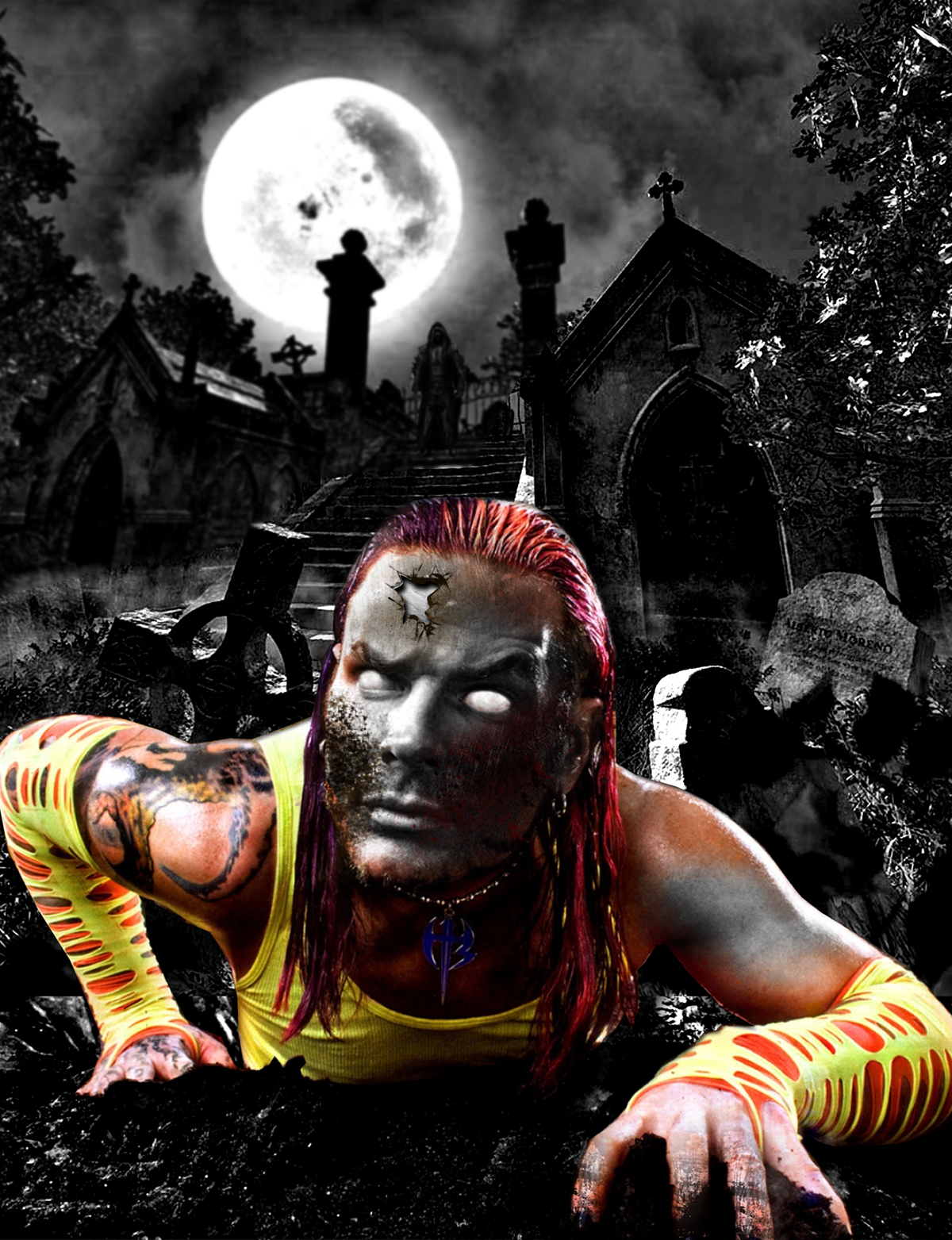 Jeff hardy WWE TNA Wrestling pro wrestler zombie Halloween grave cementary undertaker