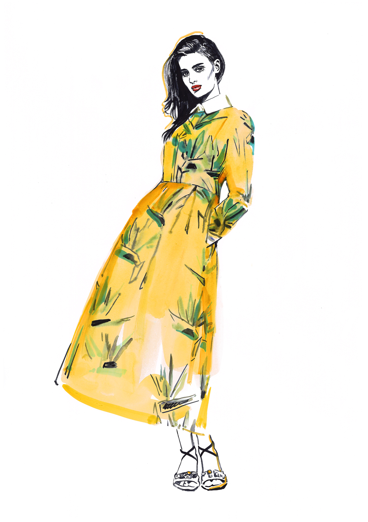 fashion illustration fashion sketch art artwork Illustrator fendi model watercolor girl dress resort draw sketch diana_kuksa artist