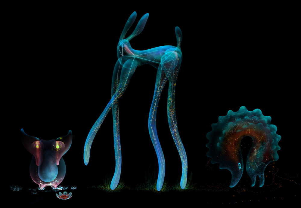 Character development design Ghosts rabbit girl boy vivid night creatures