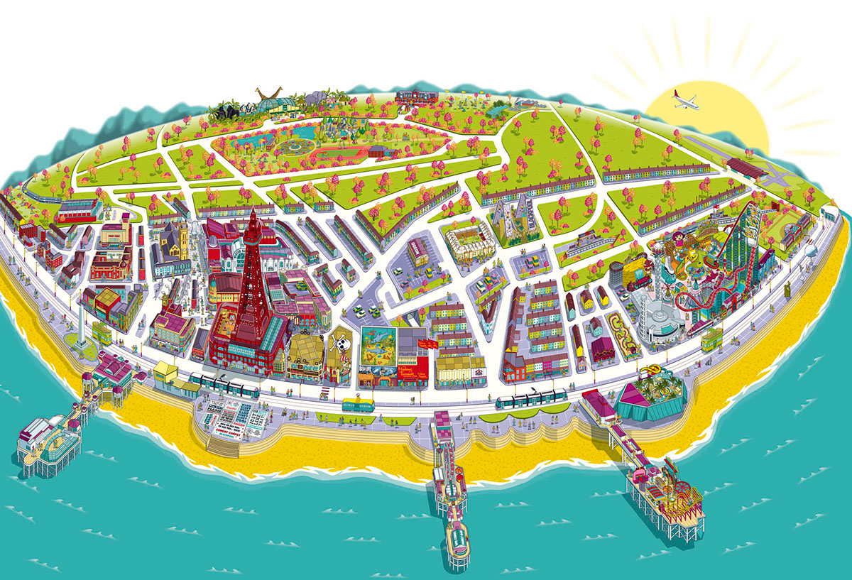 Illustrator map maps theme park map vector Pixel art digital artist adobe illustrator detail advert illustrated tourism Travel marketing   illustrated map