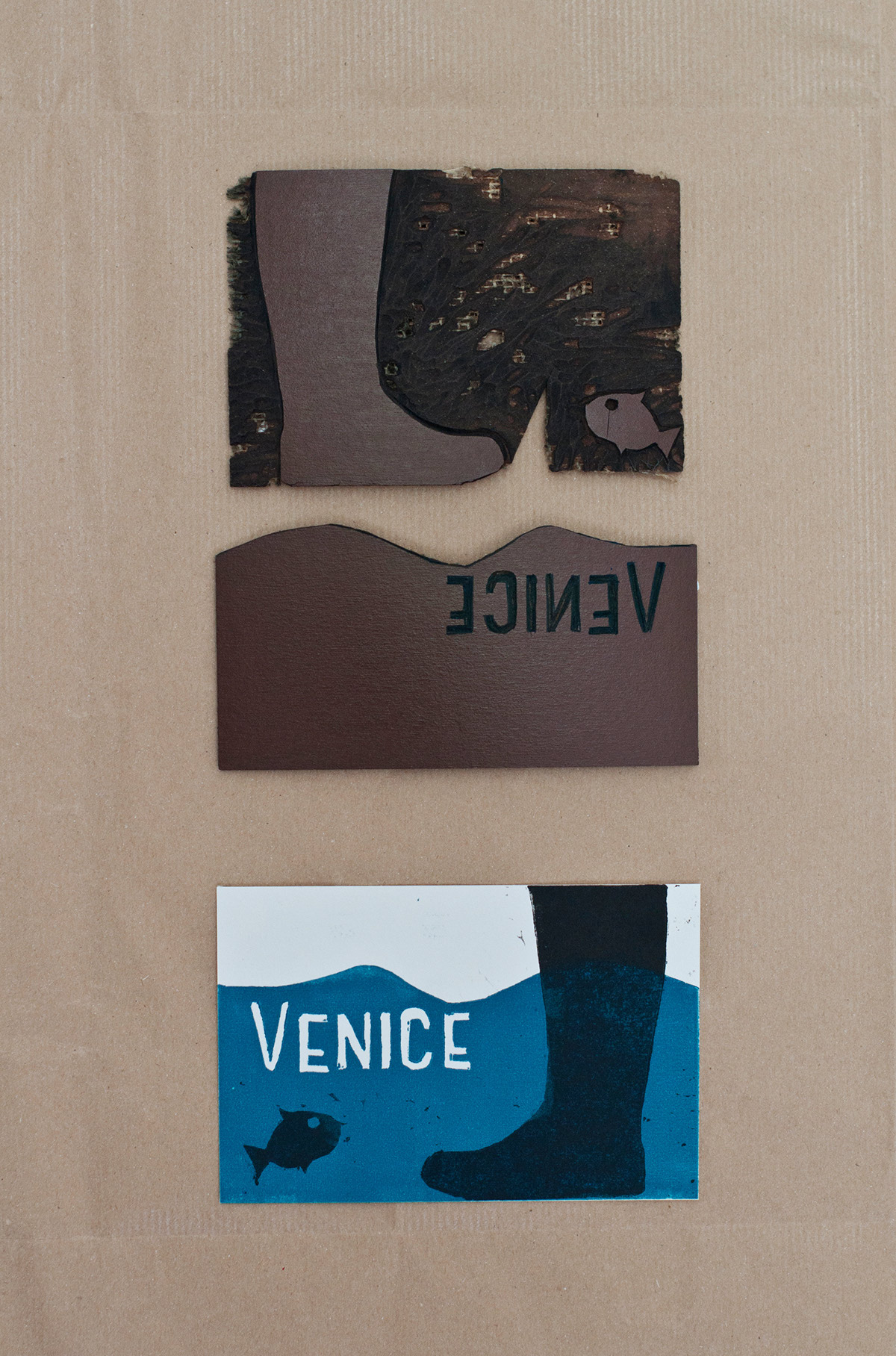 postcard Venice linoleum stampa calcografica