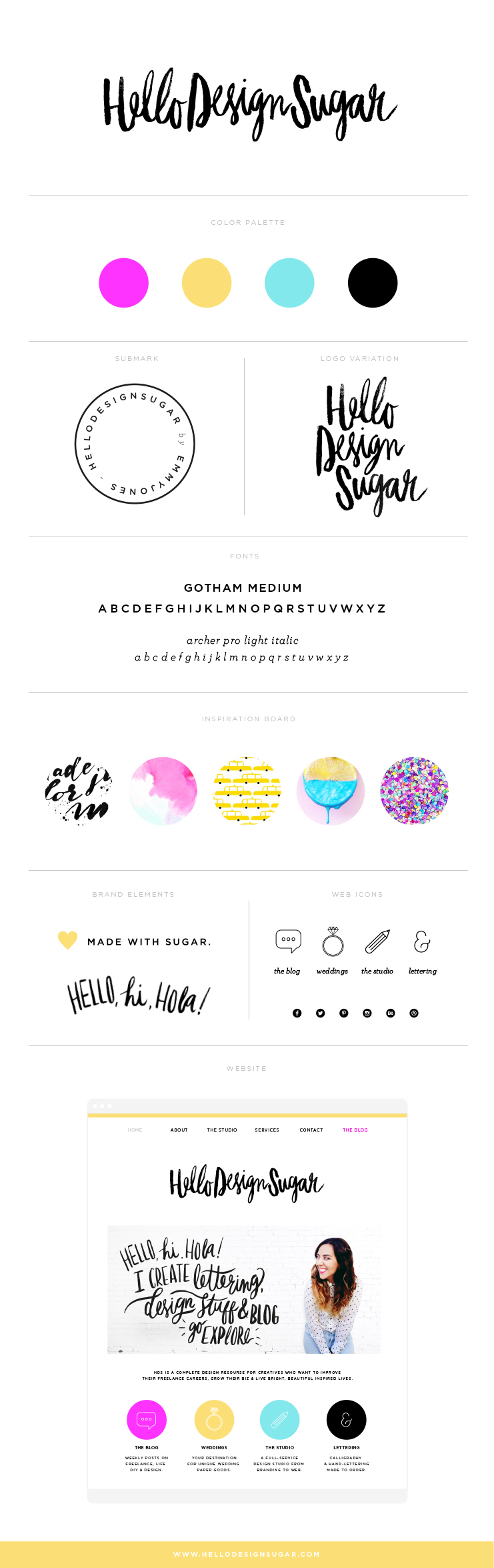 Blog blogger design business card Identity Design colorful fresh minimal yellow pink sugar stationary