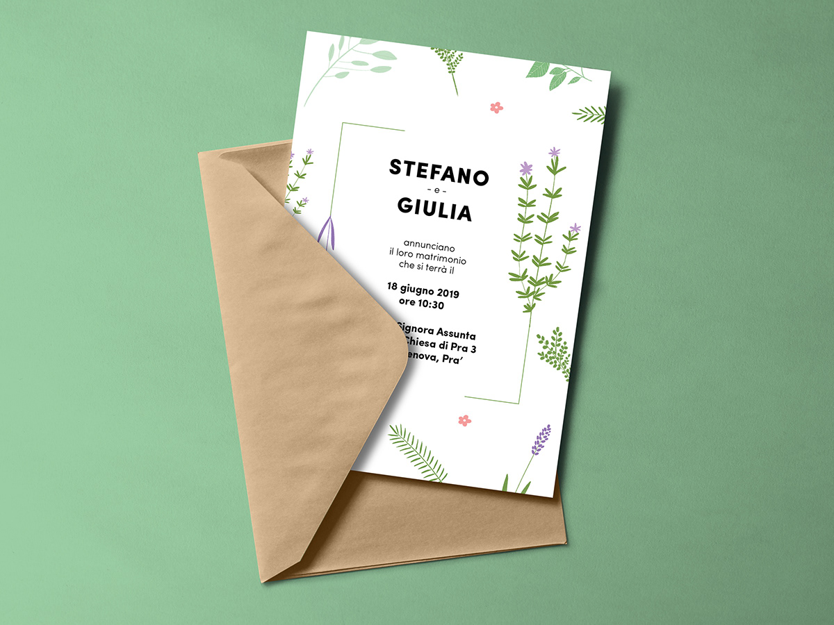 Adobe Portfolio wedding invitatio card plants aromatic plants envelope