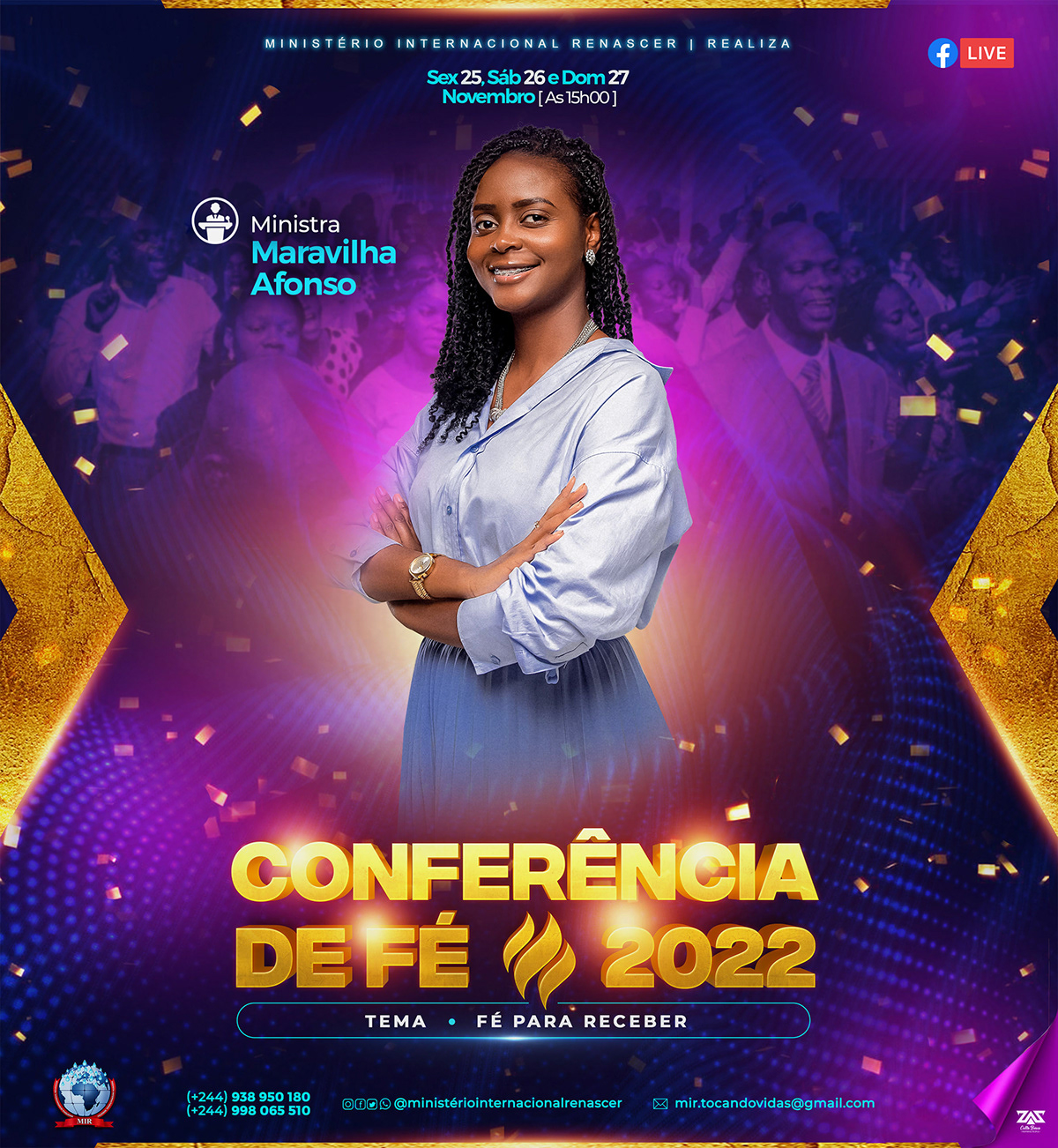 angola church design conferencias designer gráfico flyer goldletters Igreja Evangélica pastor photoshop purple