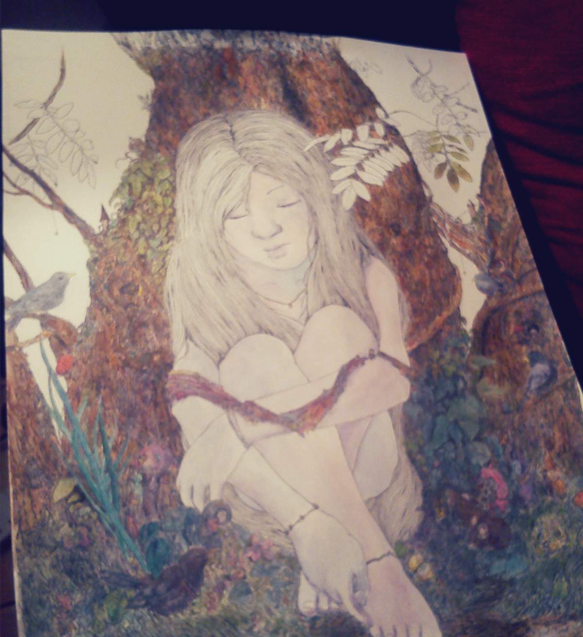 Nature woods girl Watercolours forest Fineliners dark ink pen