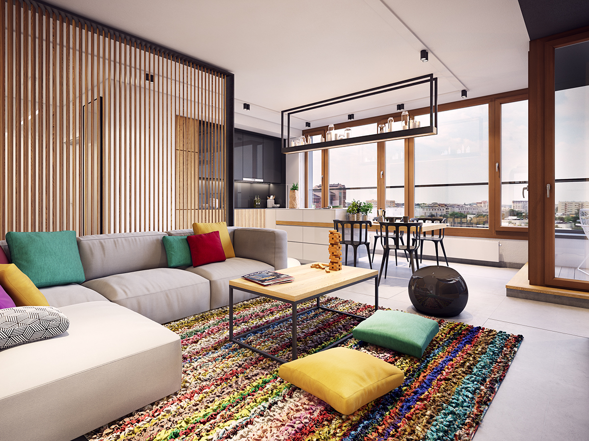 Interior design plasterlina warsaw flat house color fresh minima Render