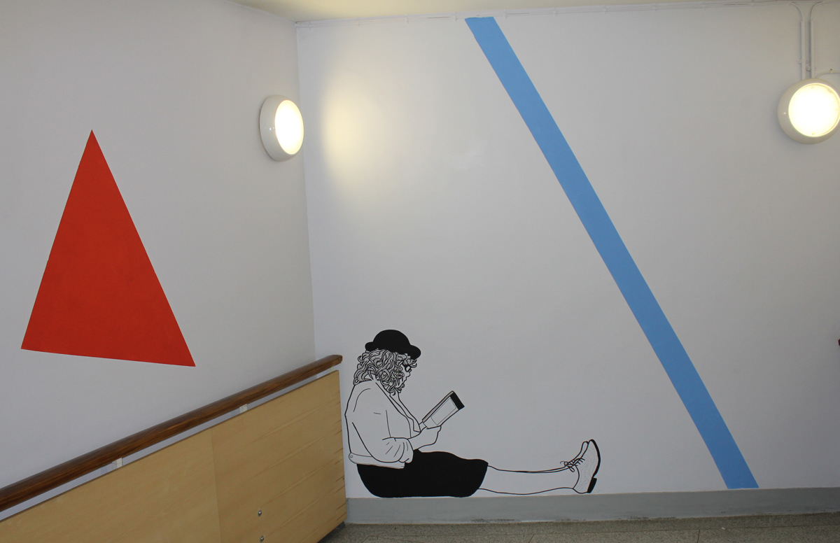 Stairwell university of brighton  red  blue  yellow  shapes Reading Students Life-Sized