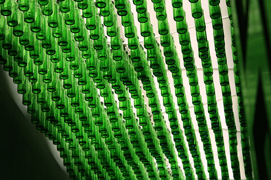 heineken heinekencloud Heineken Design installation bottle design bottle ceiling ceiling design green cloud Green Bottle gaspar bonta materials glass